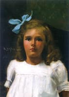 Little Girl with Blue Ribbon in Her Hair