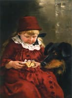 Little Girl Sharing Cake with Her Dog