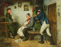 Postillon blowing into the ear of a sleeping innkeeper