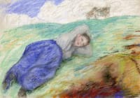Cowherd reclining on a Slope