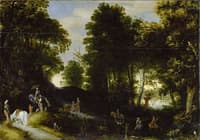 Wooded landscape on the banks of a lake