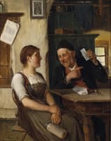 Marriage broker shows an image to a young woman