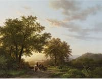 Travellers with Cattle and Donkeys on a Sunlit Path