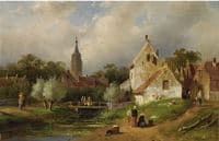 A View of a Riverside Village in Summer