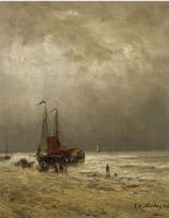 Boats at Anchor with Fisherfolk on the Beach