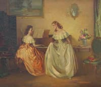 Musical interior scene with lovely ladies