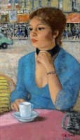 Young Woman in Blue at the Cafe