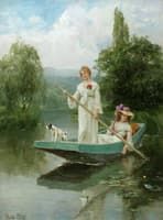 Two ladies punting on the river