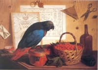 Trompe L'oeil with Still Life of Strawberries and a Parrot