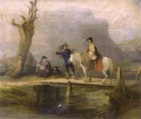 Woman on Horseback Crossing a Bridge