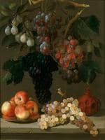Still life of grapes, apples and plums