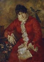 Woman in red dress with a newspaper