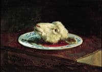A lamb's head on a plate