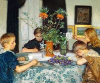 Children painting spring flowers