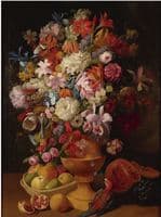 Still Life with Flowers, Fruit and Parrot