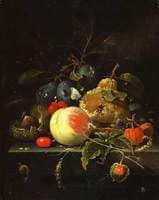 Fruit and Nuts on a Stone Ledge