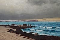 Seaweed collectors on the beach