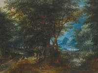 Summer Landscape with a Lady and Gentleman Seated and Sportsmen Returning with Game
