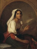 An Italian Woman Spinning Flax