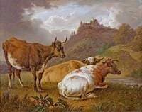 Cows with a Castle in the Background