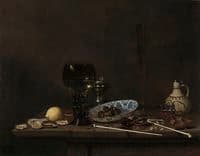 Still Life with Roemer, Flute Glass, Earthenware Jug and Pipes