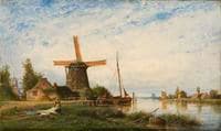 Soleil couchant ; village de Lynbann (Hollande)