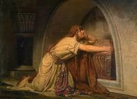 Clotilde at the tomb of her grandchildren