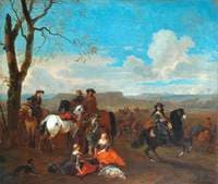 Hunting Scene in Wooded Landscape