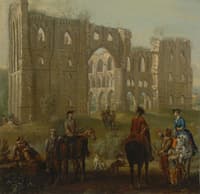 Riders Pausing by the Ruins of Rievaulx Abbey