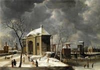A view of the Heiligewegspoort from the north-west, with skaters