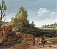 Landscape with Travellers crossing a Bridge before a Small Dwelling, Horsemen in the Foreground
