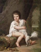 Two-year-old Henri Bertholet-Campan with his dog Aline