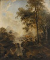 Landscape with a Waterfall and Cattle