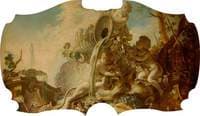 Overdoor with a Faun and Two Putti Feeding a Lioness