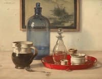 Still life with blue bottle and jars