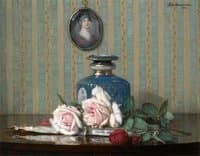 A still life with roses and a fan