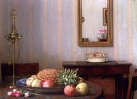 A still life with fruit, a pine apple and flowers