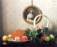 A still life with abricots, lemons and a pineapple