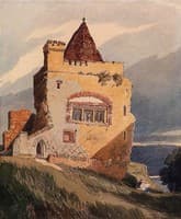 Ruined Hilltop Abbey with Seated Artists Sketching