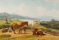 Alpine Lake and Pasture with Horses