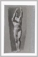 Etude d'homme de face, les bras levés