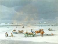 Wintery View of Munich from the Oberföhringer Isarauen