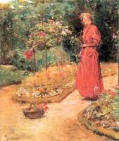 Woman Cutting Roses in a Garden
