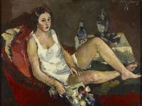 Young Woman on the Red Sofa