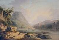Mountain Landscape with Cattle on a Lakeside Path