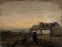 A Woman Walking toward a Hut