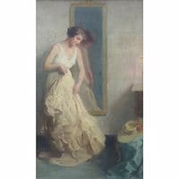 Woman Trying on a Dress