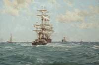 Paddle Tug Towing a Full-Rigged Ship