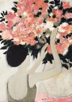 Chantal au bouquet de fleurs roses