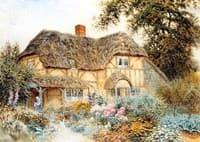 Girl with Doves before a Cottage